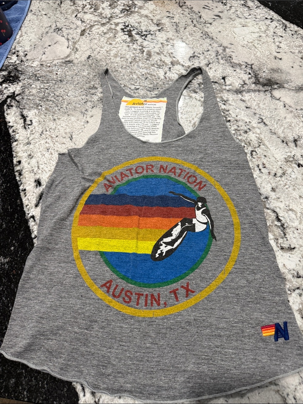 Aviator Nation Gray Racerback Tank with Rainbow Diver Graphic